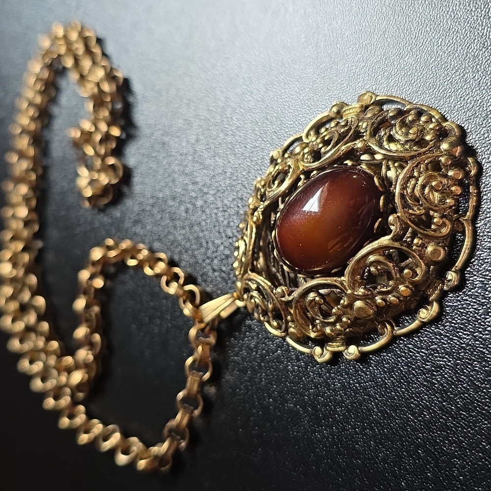 Large Filigree Ornate Pendant Necklace